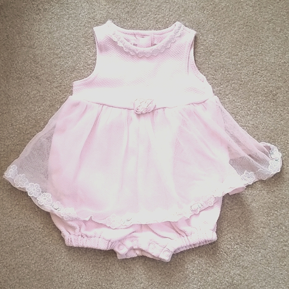 Cuddle Bear 6-9 month Pink Onesie with Mesh Overlay Skirt.